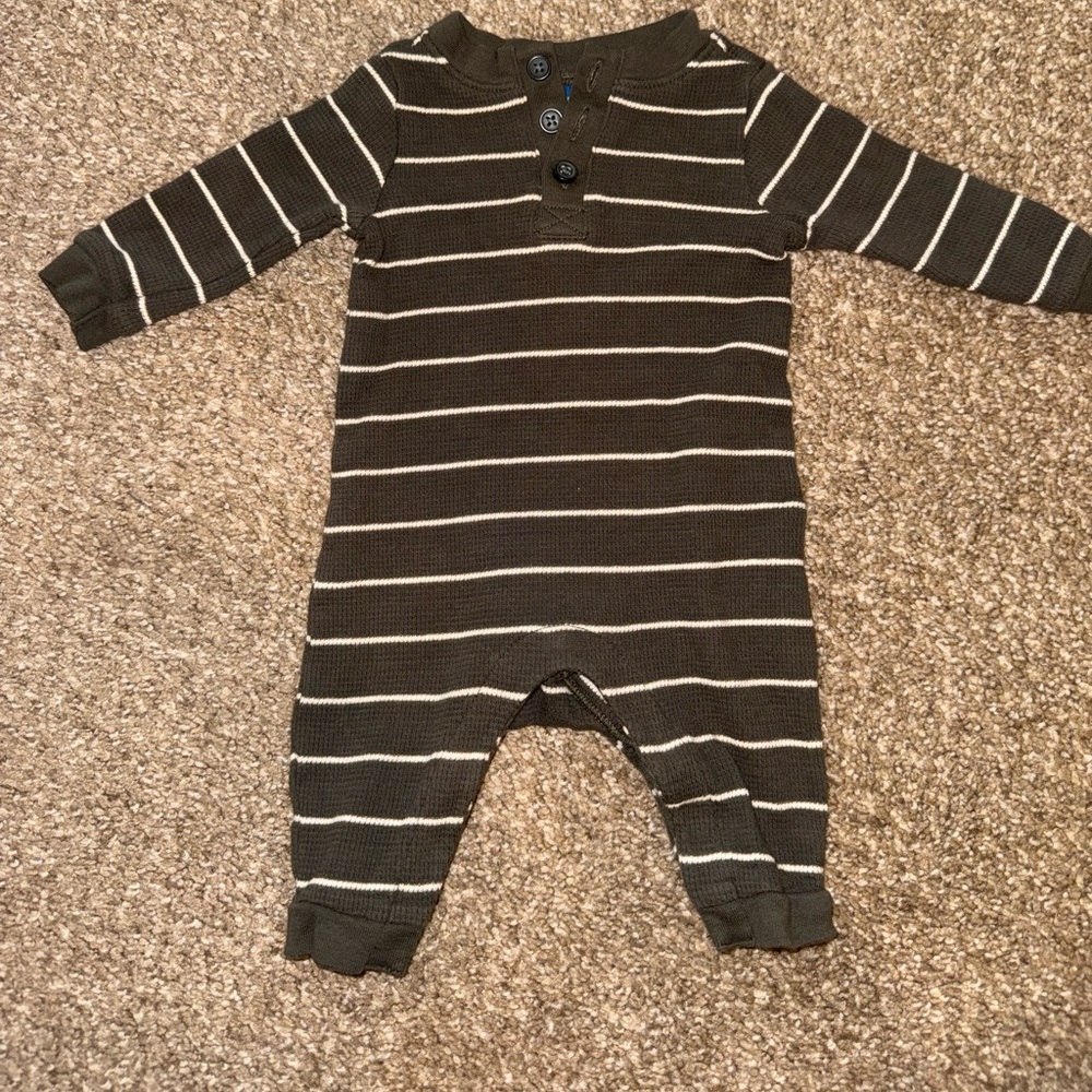 Old Navy Brown and White Striped Footie
